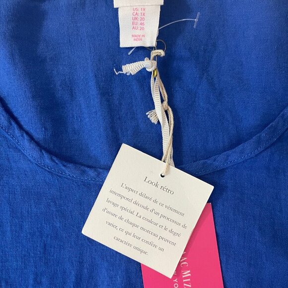 Isaac Mizrahi. Women's blouse in blue, short sleeves, 100% linen. Made in India - Picture 4 of 6